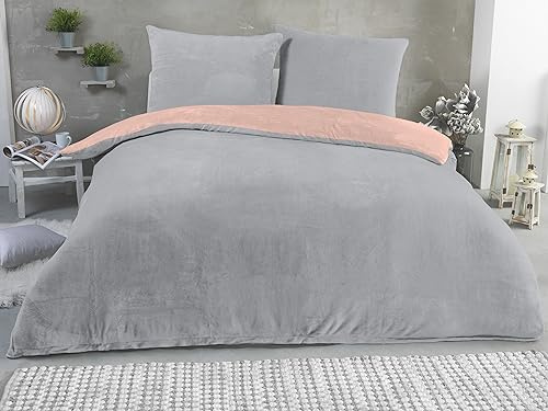 MALIKA Winter Plüsch Wendebettwäsche Nicky-Teddy 'Cashmere Touch' 135-155 - 200x200 Coral Fleece, Farbe:Silber-ROSA, Größe:155 x 220 cm