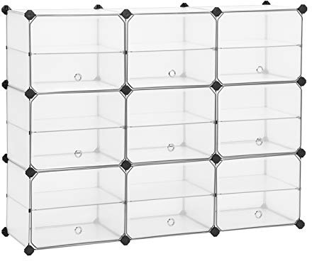 SONGMICS Portaoggetti a Cubi con Ante, Scarpiera in Plastica, Organizzatore a Scompartimenti, Tappetini di Gomma Inclusi, Armadio per Guardaroba, Soggiorno, Camera da Letto, Bianco LPC502W