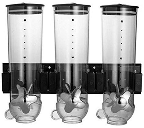 QingT Wall Mounted 3 Barrel Grocery Storage Container Cereal Dispenser Black