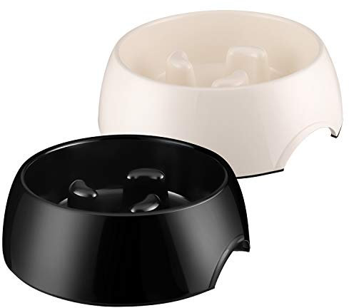 Flexzion Slow Feed Dog Bowl - Anti-Slip Slip Resistant Base Pet Animal Puppy Feeder Food Water Container Holder Dish Storage Anti-Gulping Three Columns Style 600ML, 2.5 Cup, 20oz Capacity