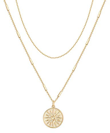 PAVOI 14K Yellow Gold Plated Trendy Coin Pendant Necklaces for Women - Aesthetic Layering Chain Necklace