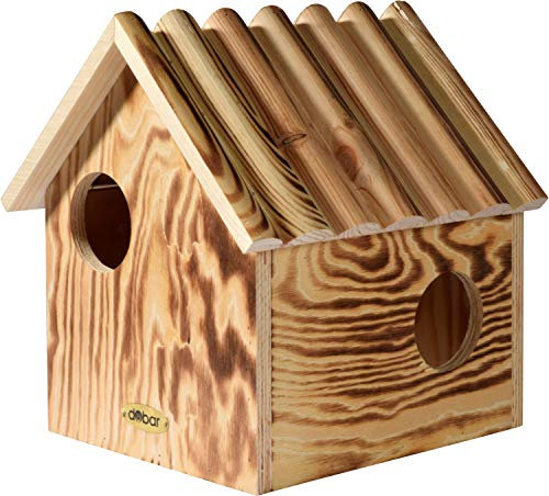 dobar® 22231FSCe Eichhörnchenkobel - Eichhörnchenhaus aus Massivholz - Futterhaus für Eichhörnchen - Eichhörnchen Schlafhaus mit 3 Eingängen - 26 x 26 x 29 cm - Geflammt