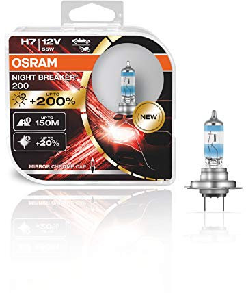 OSRAM NIGHT BREAKER 200, H7, +200% mehr Helligkeit, Halogen-Scheinwerferlampe, 64210NB200-HCB, 12V PKW, Duo Box (2 Lampen)