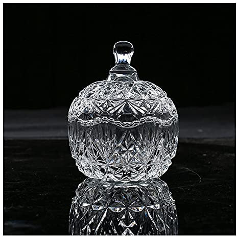 RAN Dome Shape Sugar Bowl with Lid, 10.6oz/300ml Glass Sugar Canister Sugar Salt Pepper Storage Jar, Crystal Cut Design Lid