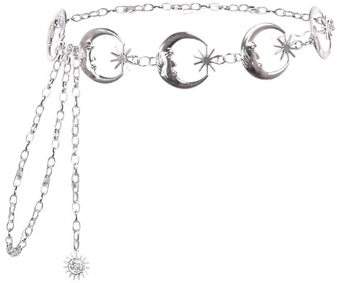 JKJF Moon Belt Chain Metal Waist Chain Jeans Chain Fashion Body Jewelry for Women Ladies - Style 4 Silver