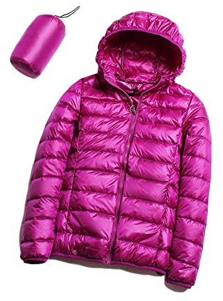 DAIHAN Damen Daunenjacke Übergangsjacke Steppjacke Winter Jacke Parka Mantel Winterjacke Warm Gefüttert Leichter Daunenmantel Packbar Steppmäntel,Fuchsie,S