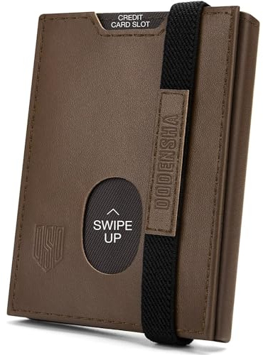 DODENSHA Carteras con Monedero, RFID Cartera Tarjetero, Regalo Billeteras para Hombre con Cremallera 7 Ranuras para Tarjetas, 1 Ranuras para ID, Banda Elástica