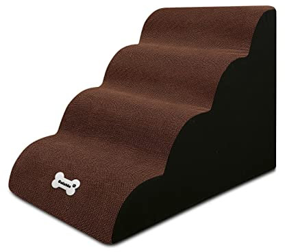 Galatée Hundetreppe, rutschfeste Haustiertreppe Mit 4 Stufen, Hundetreppe Für Hochbettsofa Mit Waschbarem Bezug, Hunderampen Aus Schwamm Mit Hoher Dichte, Tragbare Hundetreppe(Braun)