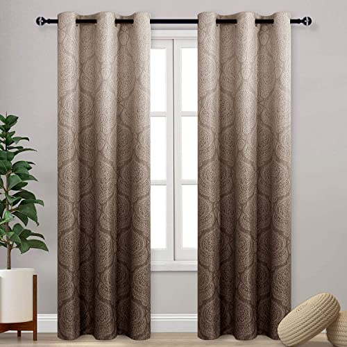 DWCN Ombre Blackout Curtains for Living Room - Thermal Insulated Block Light Energy Saving Privacy Gradient Damask Grommet Window Curtains for Bedroom, Set of 2 Panels, 36 x 84 Inch Length, Brown