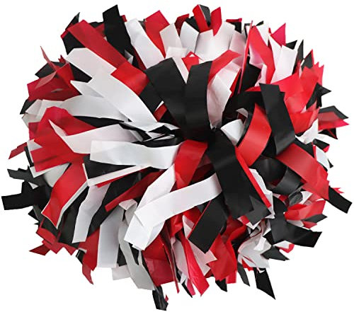 Gbateri 1 Paar 15.2 cm Kunststoff-Cheerleader-Pompons mit Taktstockgriff, Cheerleader-Pompons, Cheer-Pompons, Cheering-Pompons für Mädchen und Erwachsene, Sportmannschaft, Spirit,Schwarz,Weiß