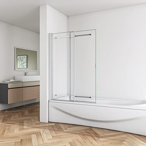 Biubiubath Sliding Folding Shower Screen Fixed Pivot Shower Doors Double Panels Aluminum Chrome Frame 900x1400mm