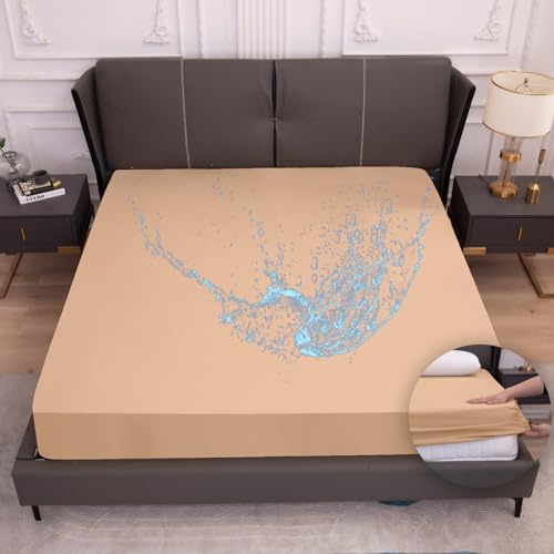 Arcona Protector de colchón impermeable 160 x 200 cm, sábana bajera ajustable para incontinencia, funda de colchón transpirable, impermeable, sábana bajera con protección contra la humedad, color