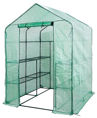 Lendo Online Serre avec Couverture imperméable en PE Vert Acier - Serre avec Porte-Plantes en Acier - Serre à Plantes (143x143x196cm)