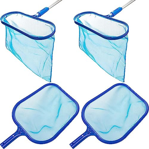 RUYICZB 4 Stück Pool-Skimmer-Netz, einschließlich 2 Stück Flache Poolnetze, 2 Stück feinmaschig, robuster Pool-Blatt-Skimmer-Netzreiniger, für die Reinigung von Schwimmbad, Gartenteich