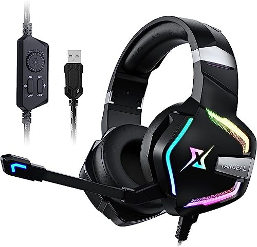 Y-YOPZI Auriculares para Videojuegos para PS4/PS5/PC/Xbox/Nintendo Swit [2023 New] ch, PS4 Auriculares con Cable y luz RGB, Auriculares estéreo Surround con micrófono, cancelación de Ruido