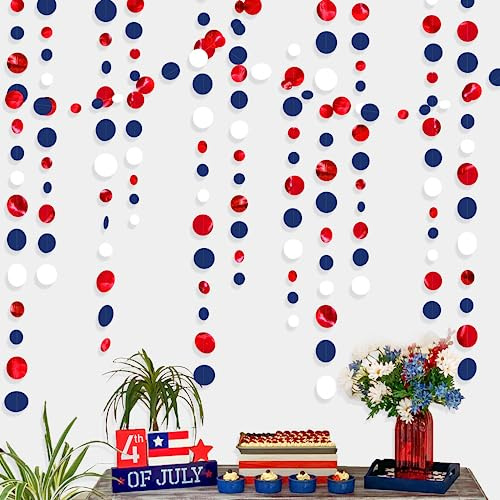 46ft Marineblau-Rot-Weiß-Kreis-Punkte-Girlanden Hängepapier-Luftschlange mit Punkten für den amerikanischen Unabhängigkeitstag den Nationalfeiertag der USA Patriotische Veteranen Party-Dekorations