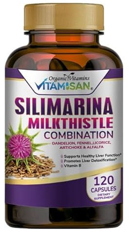 VITAMISAN Milk Thistle silimarina with Dandelion, Fennel. Licorice, Artichoke Alfalfa Detox & Cleansing Formula Support Liver 120 Capsules