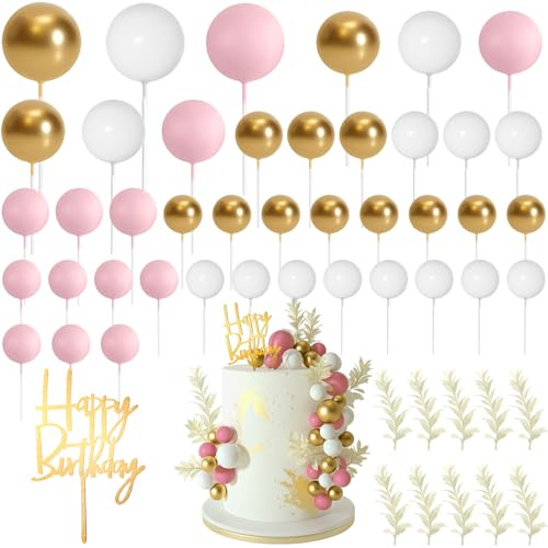 MIAHART Ball Cake Toppers Boho Grass Cake Topper Ball Cake Insert Decoration for Birthday Wedding Baby Shower Party Decorations Boho Themed Party Supplies（53pcs）