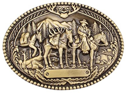 Longcreek Pferde Gürtelschnalle für Herren - Punk Oval, Reiter, Jahrgang Western-Cowboy, Punk Rock (Bronze)