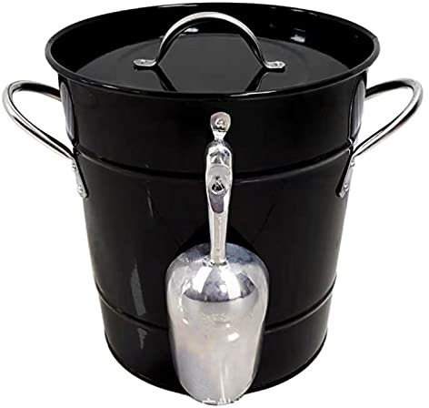 CRBUDY Eiskübel, Eiskübel mit Deckel und Eiszange, verdickter Blecheimer mit Deckel, Eiskübel, tragbar, rund, klein, Eiskübel, Bar, Bierkübel, Eiskübel