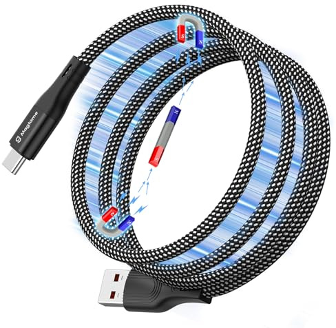 Magtame Retractable USB C Cable, 1.5M Coiled A to C, Nylon Braided Type C Fast Charging Cord, Compatible with Samsung, Pad, USB C Devices, Black