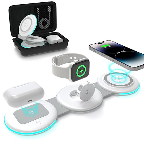 3 in 1 Faltbar Induktive Ladestation,Kabelloses Ladegerät für Apple Watch und iPhone 17/16/15/14/13/12/11/Pro Max/Mini/XS/XR,Wireless Charger für Apple Watch 9/8/7/6/SE/5/4/3/2, AirPods Pro/2/3