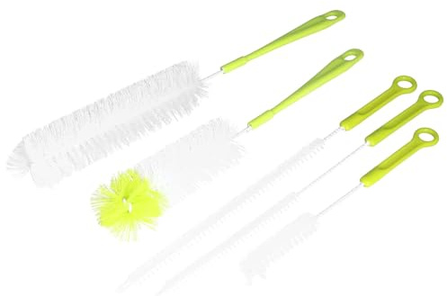 5 PCS Bottle Brush Tube Cleaning Set, Extra Long Handle and Dense Bristle Brushes for Narrow Neck Water Bottle, Baby Bottle, Straw, Coffee Grinder, Glass and Stainless Steel (Green)