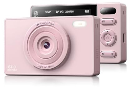 Cámara digital de 64 GB para niños: cámara de vlogging antivibración de 48 MP, zoom de 16X, filtración de fotos, disparo continuo, temporizador automático, diseño compacto