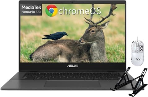 ASUS Laptop Chromebook CM1402 2024, FHD de 14 pulgadas, procesador MediaTek Kompanio 520, 4 GB de RAM, eMMC de 64 GB, WiFi 6, cámara web, lector de tarjetas micro SD, batería de larga duración,