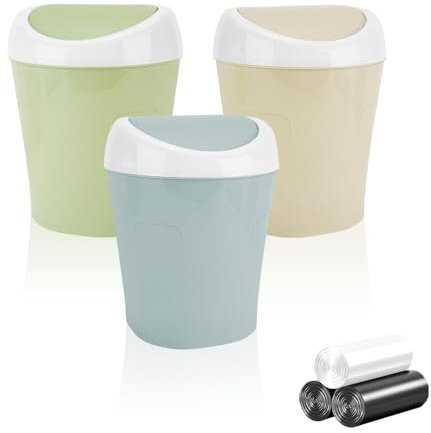 Pattumiera da Tavolo,TIE-DailyNec Mini Cestino con Coperchio, Cestino per Rifiuti da Tavolo in Plastica, Cestino Ufficio con Coperchio per Bagni, Uffici, Studi (Blu, Verde, Beige)