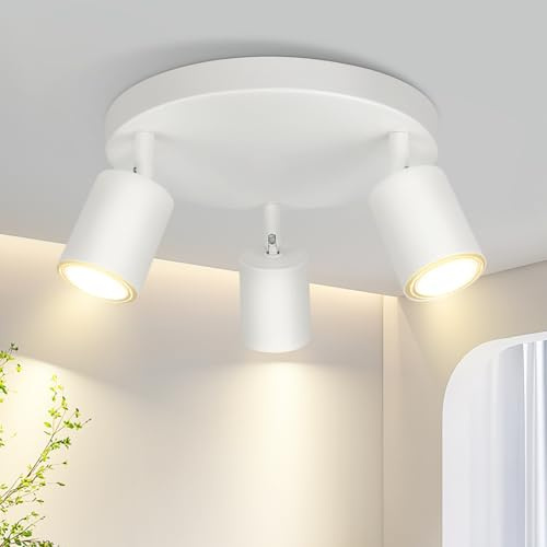 Homefire Deckenstrahler 3 Flammig Deckenlampe Rund - 350° Schwenkbar | Strahler GU10 LED Deckenleuchte Weiß Spots Innen Deckenspot für Wohnzimmer Küche Schlafzimmer Ohne Leuchtmittel