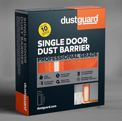 dustguard, Barrière anti-poussière pour porte simple, facile à installer (215 cm H x 95 cm l), scelle la zone de travail. * Qualité professionnelle* Lavable en machine et réutilisable. Design breveté