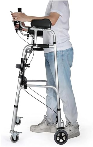 Lauflernhilfe, Lauflernhilfe mit Bremsen, kompakt, klappbar, mit Sitz, Höhenverstellung, Gehhilfe für Erwachsene, Senioren, Handicap