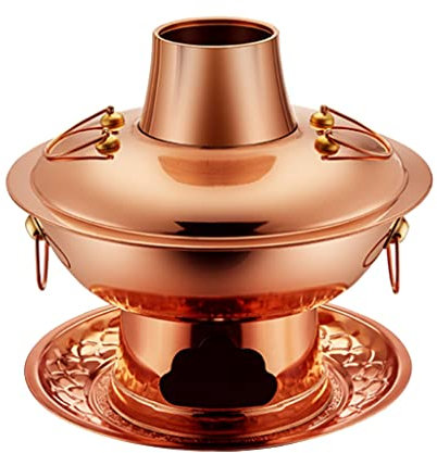 GeOinQL Chinese Hot Pot,Copper Hot Pot, Fondue Pots Copper Hot Pot Thick Charcoal Copper Pot Hot Pot Old-fashioned Household Lamb-shabu Pure Copper Pot Commercial Gifts(36cm)