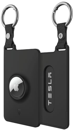 TUDIA Kartenhalter-Hülle für Tesla-Schlüsselkarte mit Airtag-Slot – [2er-Pack] KeyCard-Hülle für Modell 3 Y S X Cybertruck mit Karabiner und kratzfester Schutzfolie (schwarz)