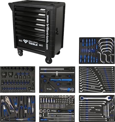 BRILLIANT TOOLS BT153225 Werkstattwagen mit 7 bestückten Schubladen, 225-tlg., NFZ [Powered by KS TOOLS]