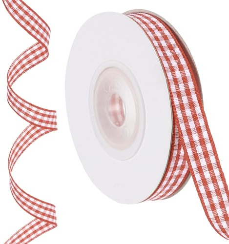 PATIKIL 10 Yardas x 0.4 Cinta de Cuadros tela rayada, Cintas de Regalo Rojo Oscuro Y Blanco para Arcos de Acción de Gracias, Coronas, Manualidades, Cumpleaños, Bodas