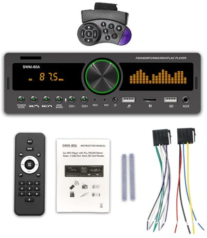 Lettore MP3 digitale singolo DIN per auto, ricarica USB, compatibile con Bluetooth, chiamate in vivavoce, ingresso AUX, ricevitore radio multimediale
