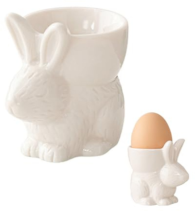 3Pcs Eierbecher Porzellan Set, Eierbecher Keramik, Eierbecher Steingut für Weich Oder Hart Gekochte Eierhalter, Eierbecher Set für Ostern, Frühlingsdekoration, Abendessen, Tischdeko (Weiß Stil 2)