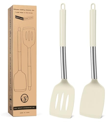 Juego de espátulas de silicona, utensilios de cocina de silicona de grado alimenticio, resistentes al calor para cocinar, hornear y voltear, aptos para lavavajillas, con un núcleo resistente