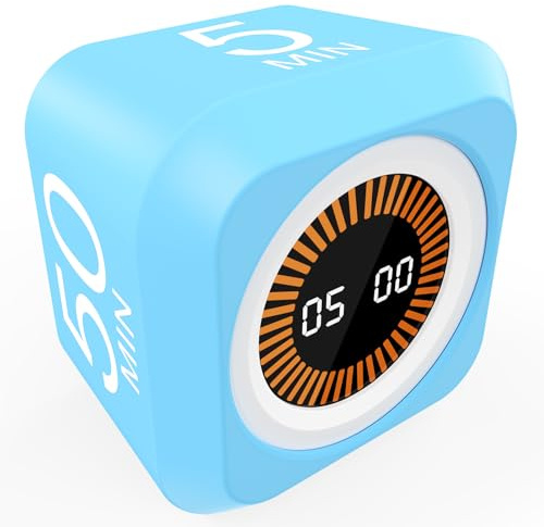 Pomodoro 5/25/10/50 Minuten voreingestellter visueller Rotierender Timer + benutzerdefinierter Countdown, Desktop-Produktivitätswürfel mit Silikondeckel für Schwerkraft-Sensor-Werkzeug