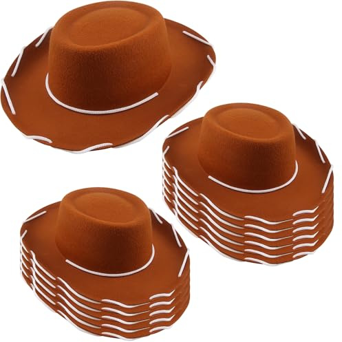 12 Pcs Child Felt Cowboy Hats Wide Brim Cowboy Cowgirl Hat Rodeo Western Hat for Kids Halloween Cosplay Costume Accessories (Color Set 2)