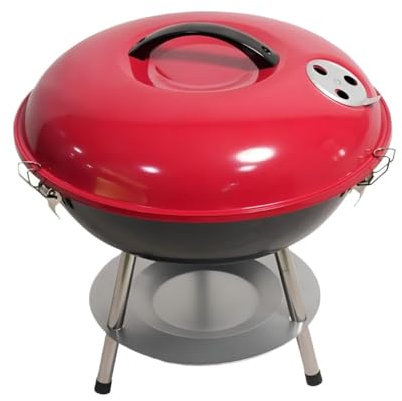 Parrilla portátil de carbón para barbacoa, redonda de 14.4 pulgadas, rojo y negro, barbacoa compacta al aire libre con tapa