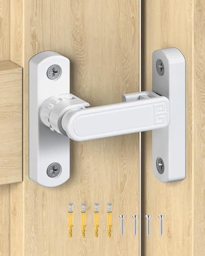 MeBantoo Adjustable Barn Door Locks, 90/180 Degree Sliding Door Latch, Protect Home Security Gate Latch for Bedroom, Barn, Cabinet, Garden, Fence (White-1 Pc) | Home Security Sliding Door Latch for Bedroom, Barn, Cabinet, Garden & Fence