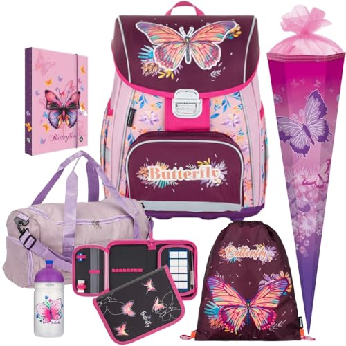 Pridera Oxybag Butterfly - Schmetterling - Schulranzen-Set Premium Light (7tlg. Set mit Trinkflasche Sporttasche Schultüte Heftbox)