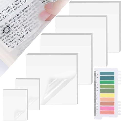 600 transparent klibbig notes set, självhäftande lappar transparent av PET, återanvändbara genomskinliga anteckningspapplar vattentät och skrivbara, klibbig flikar och sidomarkörer i pastellfärger för