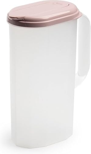 Caraffa in Plastica per Bevande, Trasparente, 2 Litri, con Tappo Dosatore, Linea di Misura, Adatta per Frigorifero e Lavastoviglie, 24,5 x 19 x 9 cm (Rosa Chiaro)