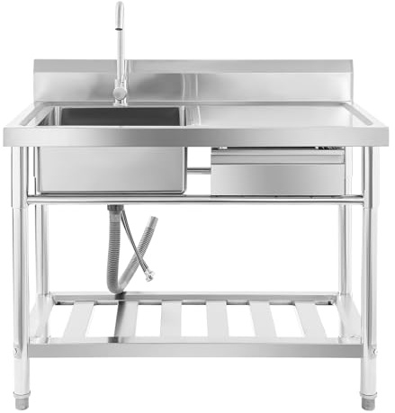 TFGXUE Fregadero independiente, lavabo de acero inoxidable, fregadero para exterior con grifo giratorio de 360°, fregadero completo con cajón, fregadero para exterior para lavandería, casa de campo