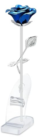 MFRZBVO Rose Flower Cremation Urn for Ashes Human Adult Female Male Stainless Steel Mini Decorative Urns for Human Ash Keepsake Memorial for Women Men,Silver-Blue