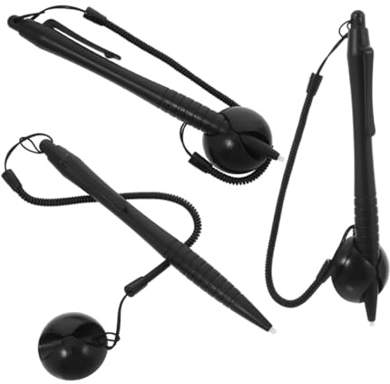 NOLITOY 3 Pcs Resistive Stylus for Touch Painting with Hard Tip, Abs Silicone Material, Spring Rope Base and Anti-loss Lanyard, Black Colour for Drawing and Studying on Tablets